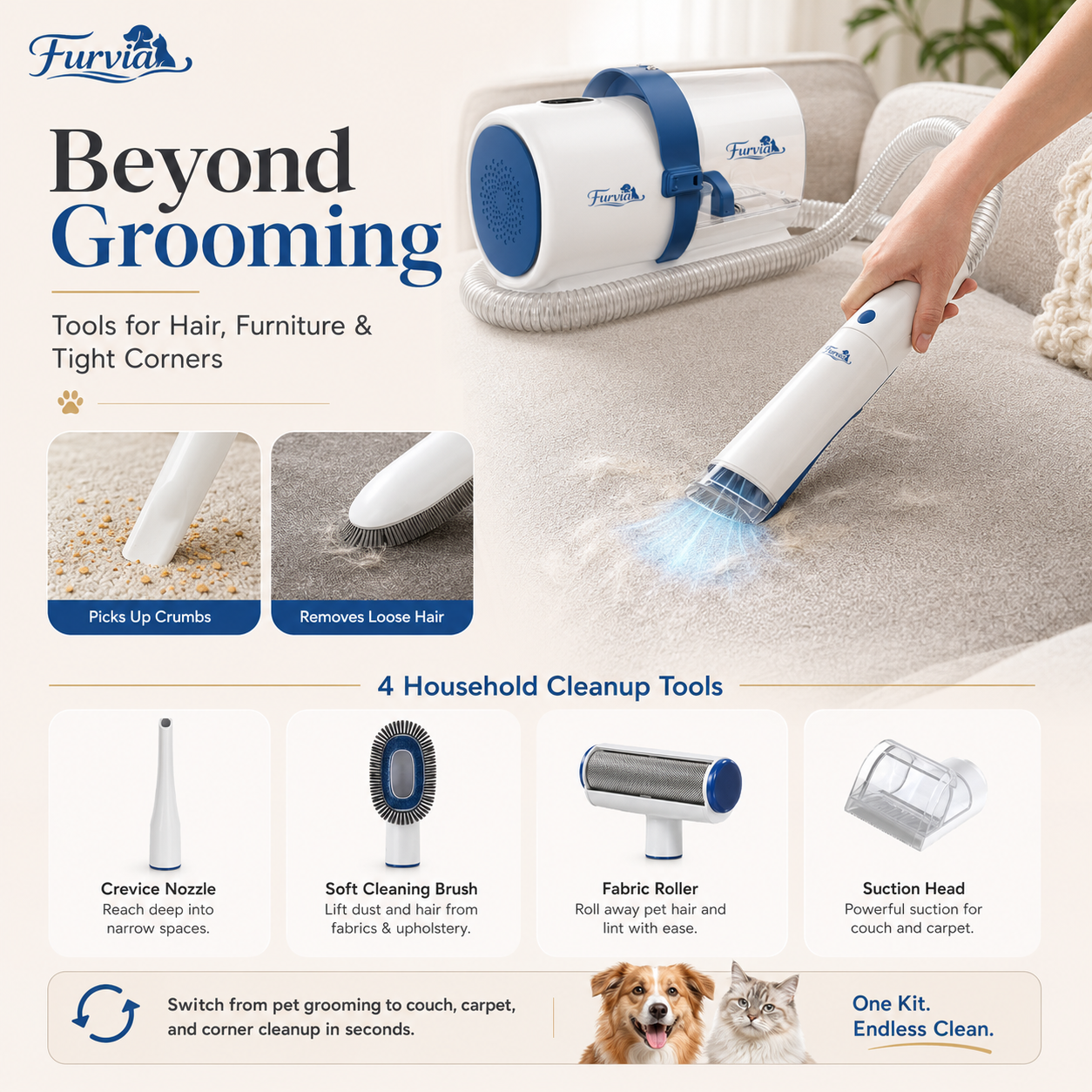 Furvia tools for furniture hair and tight corners