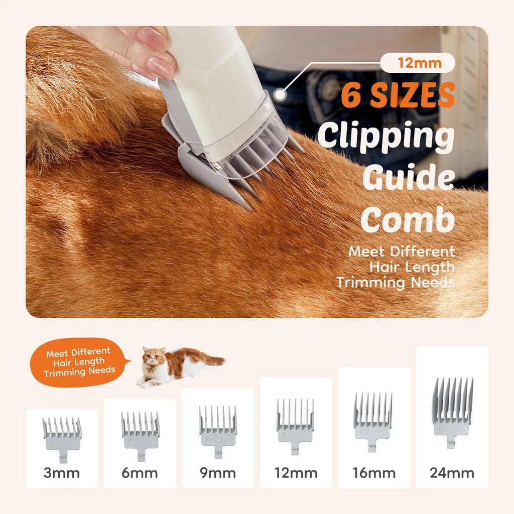 Six clipping guide comb sizes from 3mm to 24mm